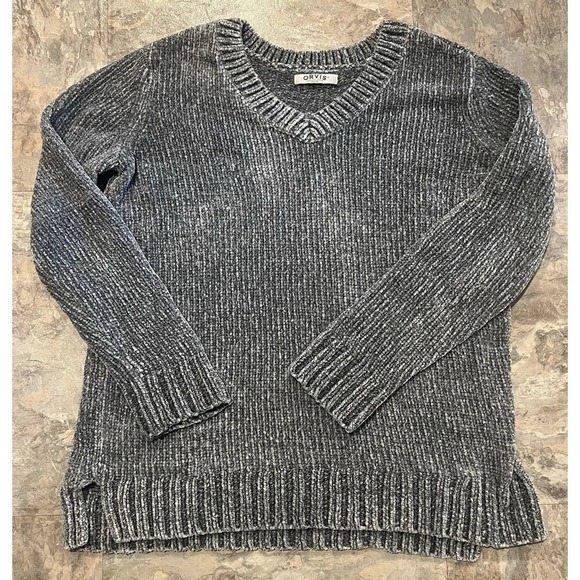 Orvis Sweaters - Orvis Sweater Womens Large Chenille Tunic V-Neck Long Sleeve Pullover Ribbed